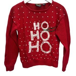 Vintage Trimmings HO HO HO Christmas Sweater Size S Sequins Snowman Ugly Party